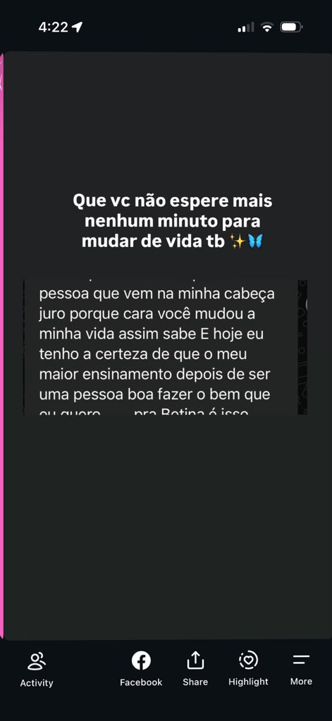 Relato sobre impacto emocional e mudança de energia