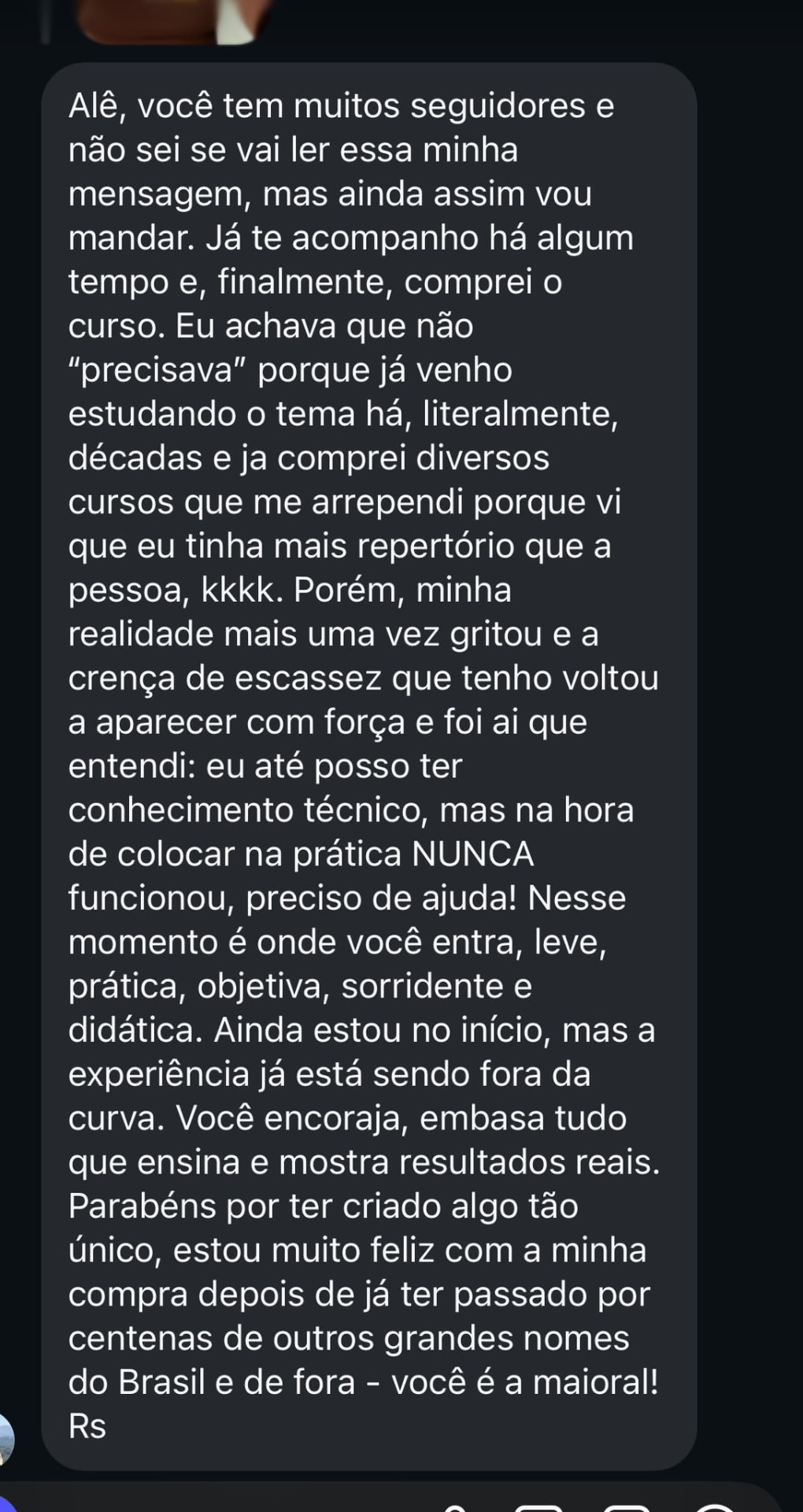 Relato celebrando uma conquista pessoal importante